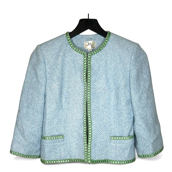 Milly Of New York Blue And Green Tweed Blazer Size 6